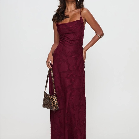 Princess Polly Celena Maxi Dress Burgundy Burnout - Picture 1 of 11